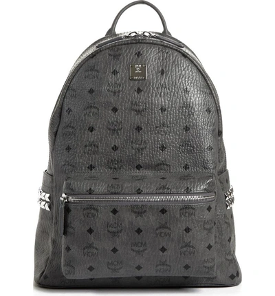 Mcm Stark Medium Stud Faux Leather Backpack - Grey In Phantom Gray