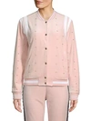 JUICY COUTURE BLACK LABEL FAUX PEARL-EMBELLISHED VELOUR BOMBER JACKET,0400098816995
