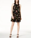 CALVIN KLEIN PETITE FLORAL EMBROIDERED SHIFT DRESS