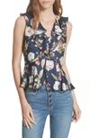 ALICE AND OLIVIA NORA FLORAL RUFFLE SILK BLOUSE,CC806P21017