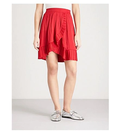 Maje Mini Pleated Wrap Skirt In Red