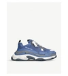 Balenciaga Blue And White Triple S Leather Sneakers In Navy