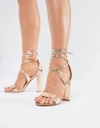TRUE DECADENCE ROSE GOLD ANKLE TIE BLOCK HEELED SANDALS - GOLD,FW4436