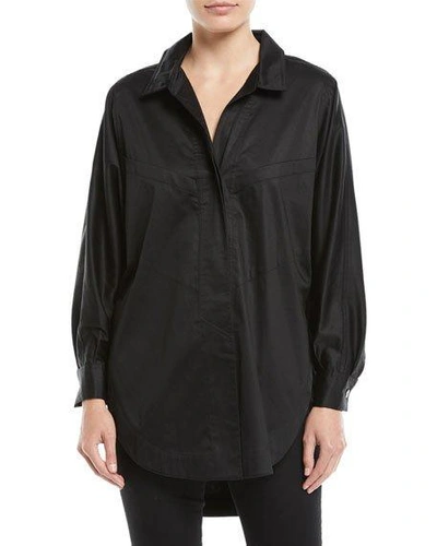 Opening Ceremony Long-sleeve Button-down Sateen Oversized Shirt In Black