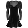 VALENTINO BLACK PUFF-SLEEVE VELVET DRESS