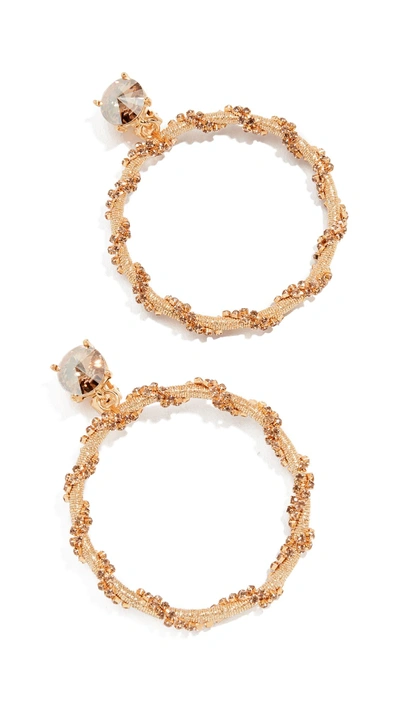 Oscar De La Renta Crystal Chain Hoop Earrings In Gold