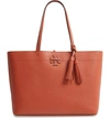 TORY BURCH MCGRAW LEATHER LAPTOP TOTE - BROWN,42200