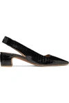 BY FAR DANIELLE LIZARD-EFFECT PATENT-LEATHER SLINGBACK PUMPS