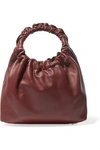 The Row Double Circle Small Leather Tote In Burgundy