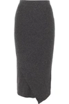 ALLUDE WRAP-EFFECT RIBBED WOOL AND CASHMERE-BLEND MIDI SKIRT