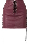 Ben Taverniti Unravel Project Lace-up Leather Mini Skirt In Burgundy