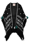 FIGUE CORAZON FRINGED EMBROIDERED WOOL WRAP