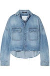 R13 Oversized Cropped Distressed Denim Shirt In Mid Denim