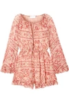 ZIMMERMANN CASTILE RUFFLED FLORAL-PRINT SILK-GEORGETTE PLAYSUIT