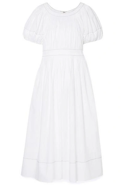 Ulla Johnson Gallia Pleated Cotton-poplin Midi Dress In White