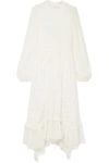 ULLA JOHNSON ARIELLE RUFFLED AND CRINKLED SILK-CREPON DRESS