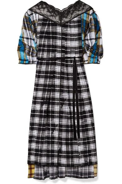 Marc Jacobs Lace-trimmed Pleated Plaid-print Voile Midi Dress In Multicolor