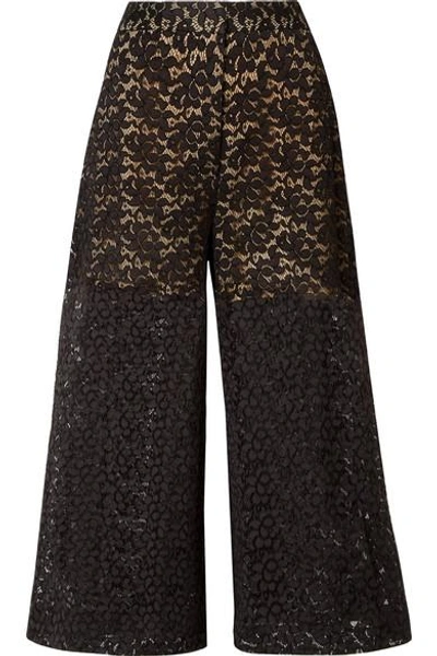 Stella Mccartney Cropped Corded Cotton-blend Lace Wide-leg Trousers In Black