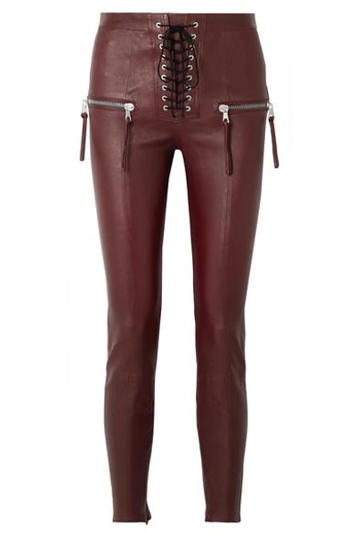 Ben Taverniti Unravel Project Lace-up Leather Skinny Trousers In Burgundy