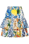 DOLCE & GABBANA Tiered printed cotton-poplin mini skirt