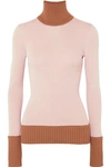 VICTORIA BECKHAM TWO-TONE RIBBED WOOL-BLEND TURTLENECK jumper