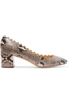 CHLOÉ LAUREN SCALLOPED SNAKE-EFFECT LEATHER PUMPS