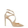 JIMMY CHOO LANCER 100 ALMOND PATENT LEATHER PUMPS