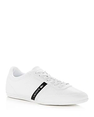 Lacoste Men's Storda Perforated Leather Lace Up Trainers In White/ Black