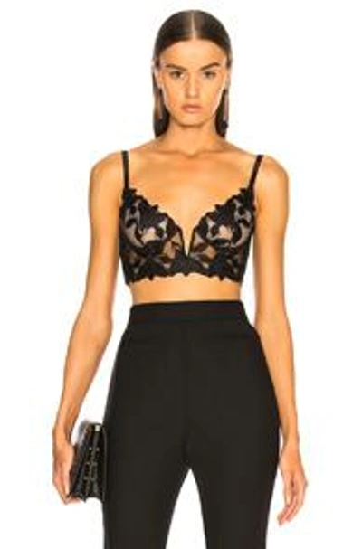 Fleur Du Mal Black Lily Embroidery Longline Demi Bra