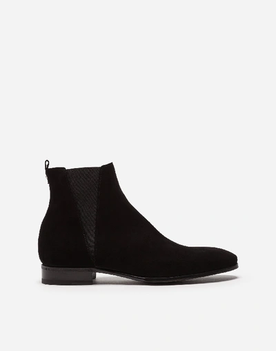 Dolce & Gabbana Black Suede Leather Chelsea Boots Shoes