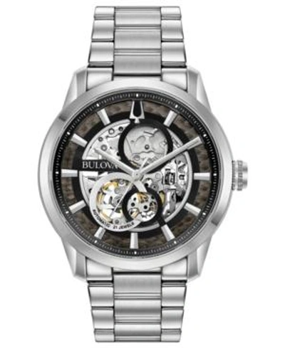 Bulova Men's Automatic Sutton Stainless Steel Bracelet Watch 43mm In Black / Skeleton