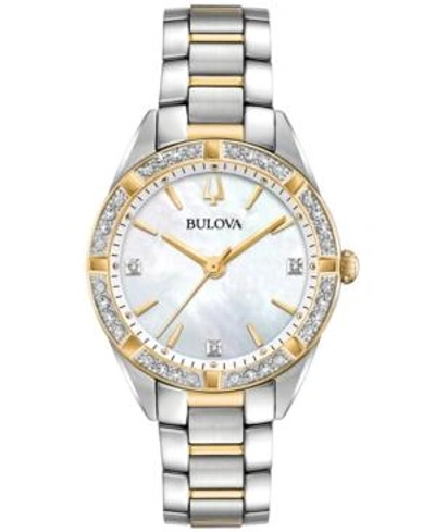Bulova Women's Sutton Diamond (1/10 Ct. T.w.) Two-tone Stainless Steel Bracelet Watch 32.5mm In White