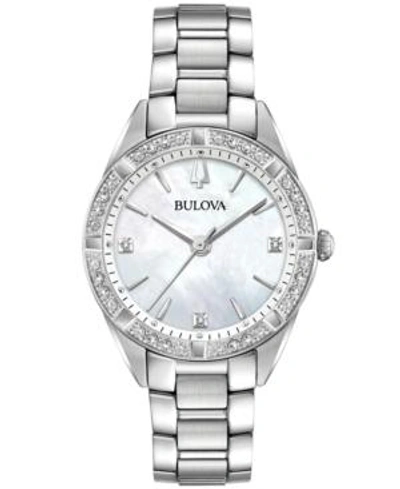 Bulova Women's Sutton Diamond (1/10 Ct. T.w.) Stainless Steel Bracelet Watch 32.5mm In White