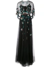 MARCHESA NOTTE MARCHESA NOTTE FLORAL-EMBROIDERED CAPE GOWN - BLACK