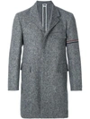 THOM BROWNE THOM BROWNE ENGINEERED STRIPE UNCONSTRUCTED DONEGAL WOOL CLASSIC CHESTERFIELD OVERCOAT - GREY