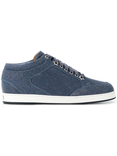 Jimmy Choo Miami Navy Fine Glitter Leather Trainers In Blue