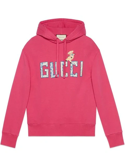 Gucci Logo Patch Pullover Hoodie In Pink/purple