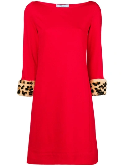 Blumarine Leopard Print Cuff Dress - 红色 In Red