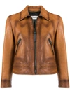 COACH COACH BURNISHED LEATHER JACKET - BROWN