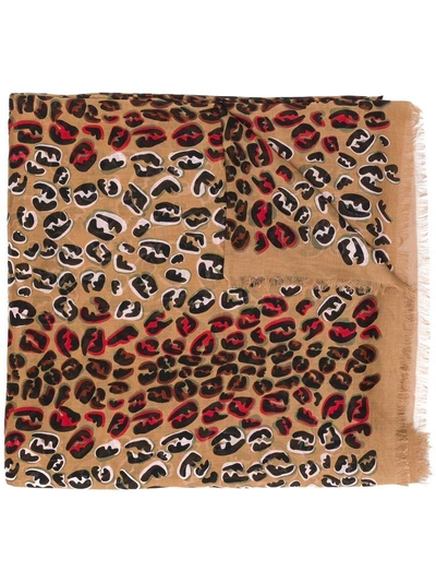 Fendi Leopard Print Scarf In Brown