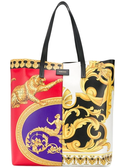 Versace Pillow Talk-barocco Mix Print Leather Tote In Black