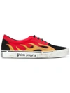 PALM ANGELS PALM ANGELS FLAME DISTRESSED LOW TOP SNEAKERS - BLACK