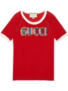GUCCI GUCCI T-SHIRT WITH GUCCI APPLIQUÉ - RED