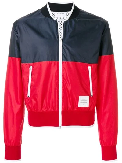 Thom Browne Tipping Stripe Bicolor Ripstop Bomber In Blue