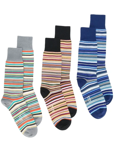 Paul Smith Striped Socks 3 Pack In Blue