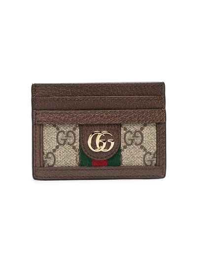 Gucci Ophidia Textured Leather-trimmed Printed Coated-canvas Cardholder In Brown