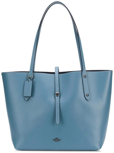 Coach Dark Chambray Blue Elegant Market Leather Tote Bag