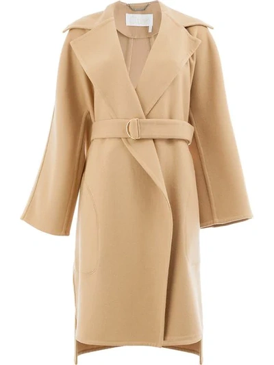 Chloé Notched-collar Belted Wool-blend Coat In Brown