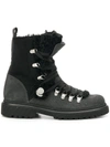 MONCLER MONCLER GLITTER SHEARLING LINED HIKING BOOTS - BLACK