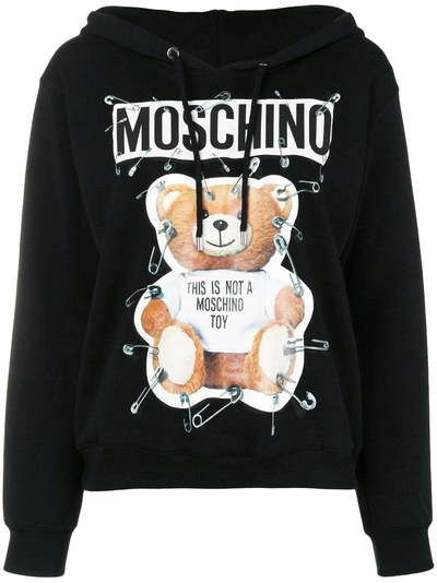 Moschino Safety Pin Bear Cotton Sweatshirt Hoodie In 1555